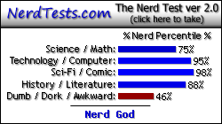 NerdTests.com says I'm a Nerd God. What are you? Click here!